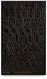 Chartpak Vinyl Letters - Top view of sheet of Black letters and numbers