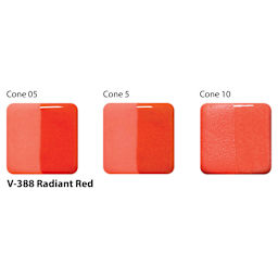 Amaco Lead-Free Velvet Underglaze - Radiant Red cone 05, cone 5, and cone 10 comparison