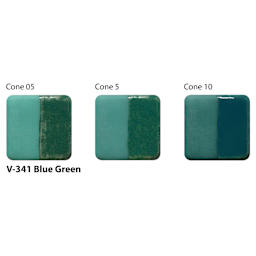Amaco Lead-Free Velvet Underglaze - Blue Green cone 05, cone 5, and cone 10 comparison