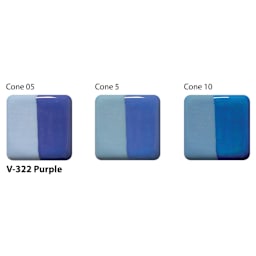 Amaco Lead-Free Velvet Underglaze - Purple cone 05, cone 5, and cone 10 comparison