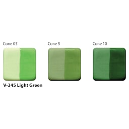 Amaco Lead-Free Velvet Underglaze - Light Green cone 05, cone 5, and cone 10 comparison