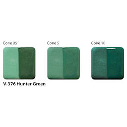Amaco Lead-Free Velvet Underglaze - Hunter Green cone 05, cone 5, and cone 10 comparison