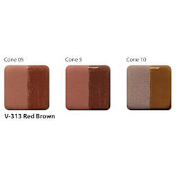 Amaco Lead-Free Velvet Underglaze - Red Brown cone 05, cone 5, and cone 10 comparison