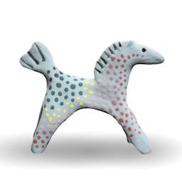 Horse sculpture painted with unfired Amaco LUG Liquid Underglaze.