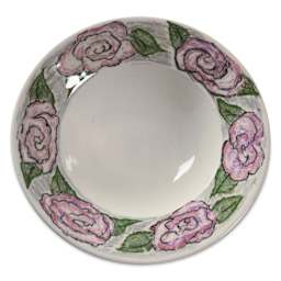Amaco Lead Free Underglaze Chalk Crayons applied to ceramic plate in flower illustration