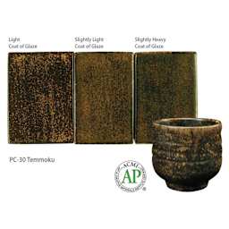 Temmoku Amaco Potter's Choice Glaze - Light coat of glaze; Slightly light coat of glaze; and Slightly heavy coat of glaze.