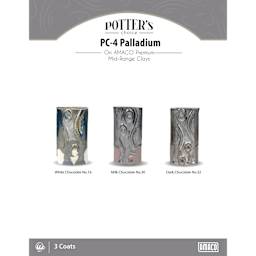 Palladium Amaco Potter's Choice Glaze - 3 coats applied to Applied to White Chocolate No. 16 clay; Milk Chocolate No. 30 clay; and Dark Chocolate No. 32 clay. 