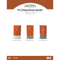 Deep Sienna Speckle Amaco Potter's Choice Glaze - 3 coats applied to Applied to White Chocolate No. 16 clay; Milk Chocolate No. 30 clay; and Dark Chocolate No. 32 clay.