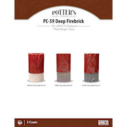 Deep Firebrick Amaco Potter's Choice Glaze - 3 coats applied to Applied to White Chocolate No. 16 clay; Milk Chocolate No. 30 clay; and Dark Chocolate No. 32 clay. 