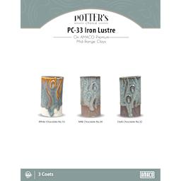 Iron Lustre Amaco Potter's Choice Glaze - 3 coats applied to Applied to White Chocolate No. 16 clay; Milk Chocolate No. 30 clay; and Dark Chocolate No. 32 clay.