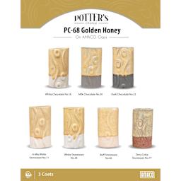 Golden Honey Amaco Potter's Choice Glaze - 3 coats applied to Applied to White Chocolate, Milk Chocolate, Dark Chocolate, A-Mix White Stoneware, White Stoneware, Buff Stoneware, and Terra Cotta Stoneware clays.