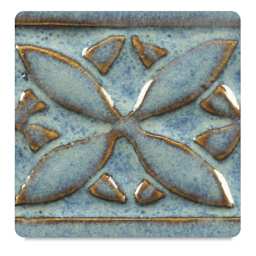 Amaco Potter's Choice Glazes - Blue Rutile, PC-20. Color sample in blue with golden outlines.