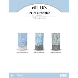 Arctic Blue Amaco Potter's Choice Glaze - 3 coats applied to Applied to White Chocolate No. 16 clay; Milk Chocolate No. 30 clay; and Dark Chocolate No. 32 clay. 