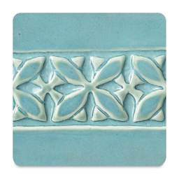 Amaco Potter's Choice Glaze - Gallon, Blue Lagoon. Color sample in blue with cream outlines.