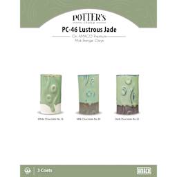 Lusterous Jade Amaco Potter's Choice Glaze - 3 coats applied to Applied to White Chocolate No. 16 clay; Milk Chocolate No. 30 clay; and Dark Chocolate No. 32 clay.