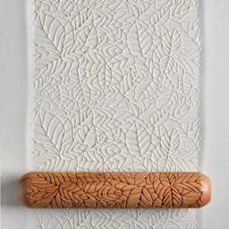 MKM Pottery Tools Big Hand Roller - Bed of Leaves applied to clay