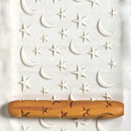 MKM Pottery Tools Hand Roller - Stars & Moons applied to clay