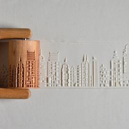 MKM Pottery Tools Large Handle Roller - Cityscape applied to clay