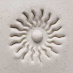 MKM Pottery Tools Medium Round Stamp - SCM-087, Aztec Sun applied to clay