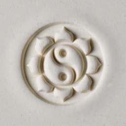 MKM Pottery Tools Large Round Stamp - SCL-066, Yin Yang Lotus applied to clay