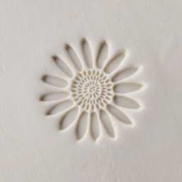 MKM Pottery Tools Large Round Stamp - SCL-109, Sunflower 2 applied to clay