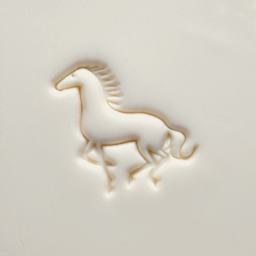 MKM Pottery Tools Large Round Stamp - SCL-171, Running Horse applied to clay