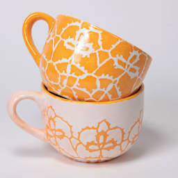 Mayco Earthenware Bisque Mugs - Pkg of 12, Jumbo Cappuccino finished products stacked