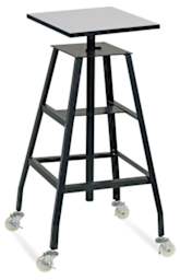 Sculpture Stand - Left Angle view showing melamine top and locking casters 