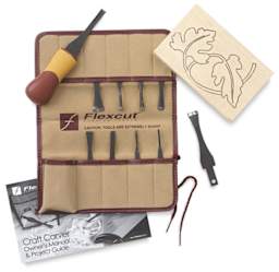Flexcut Craft Kits - 11 pc Set shown with open roll and instructions
