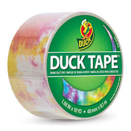 Duck Tape Prints - Multicolor Tie-Dye, 1.88" x 10 yds top of roll, angled view