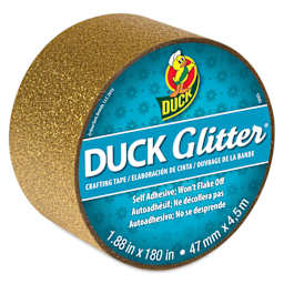 Duck Glitter Tape - 1.88" x 5 yds, Gold Glitter top of roll, angled view