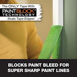 The Only Tape With Paintblock® Technology Seals Tape Edges! Blocks paint bleed for super sharp paint lines.