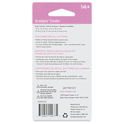 Sculpey Tools Metal Clay Cutters - Tear Drops, Set of 6 back of packaging