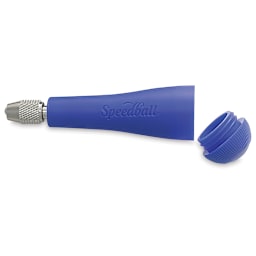 Linoleum Cutter Handle - Side view of Blue Cutter handle, with cap off