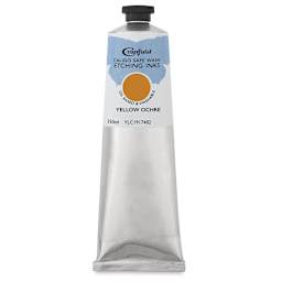 Cranfield Caligo Safe Wash Etching Inks - 150 ml Tube of Yellow Ochre shown upright