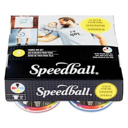 Speedball Fabric Screen Printing Ink - Basic Colors, Set of 4, 4 oz, Jars front of packaging
