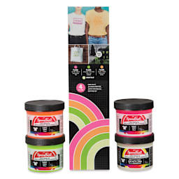 Speedball Fabric Screen Printing Ink - Fluorescent Colors, Set of 4, 4 oz, Jars with packaging