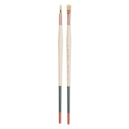 Blick x Raphaël L'Impressionniste Synthetic Bristle Brush - D-Brush, Size 4, Long Handle, side view and front view