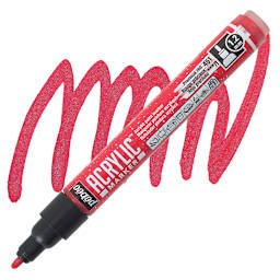 Pebeo Acrylic Marker - Precious Red, 1.2 mm bullet nib marker and swatch