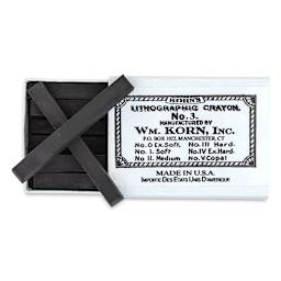 Korn's Lithographic Crayons - Box of 12, #3 Hard - top view with box slid open