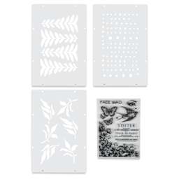 Sizzix Studio Layered Stencil and Stamp Set - Set of 9, Visiter