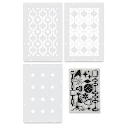 Sizzix Studio Layered Stencil and Stamp Set - Set of 18, Retro