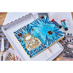 Sizzix Studio Layered Stencil and Stamp Set - Set of 13, Ad Astra showing completed project