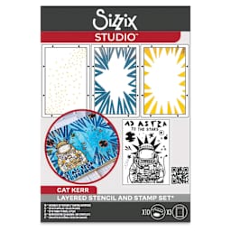 Sizzix Studio Layered Stencil and Stamp Set - Set of 13, Ad Astra front of packaging