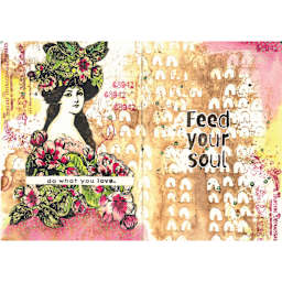 Sizzix Studio Layered Stencil and Stamp Set - Set of 14, Feed your Soul close up of completed project