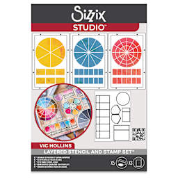 Sizzix Studio Layered Stencil and Stamp Set - Set of 8, Artist Tools front of packaging