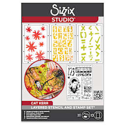 Sizzix Studio Layered Stencil and Stamp Set - Set of 14, Strength in Numbers front of packaging