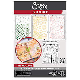 Sizzix Studio Layered Stencil and Stamp Set - Set of 25, Western front of packaging