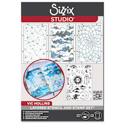 Sizzix Studio Layered Stencil and Stamp Set - Set of 30, Dreamscape front of packaging