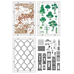 Sizzix Studio Layered Stencil and Stamp Set - Set of 23, City Life